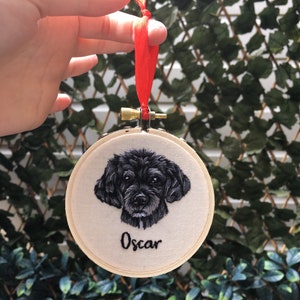 Hand Embroidered Pet Portrait Bauble , 8 WEEK WAIT pet portrait,embroidered portrait, christmas bauble, christmas decor, hanging decor image 5