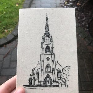 Lugar de celebración de bodas bordado a mano *PERSONALIZADO*, regalo de bodas, novia, regalo bordado, lugar de celebración de bodas, edificio bordado a mano,