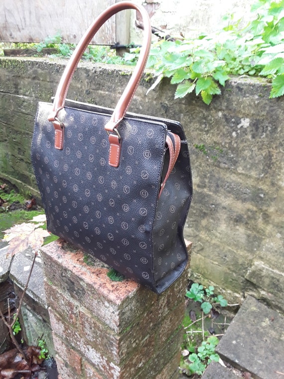 VINTAGE DAVID JONES elegant black handbag with brown and accessories