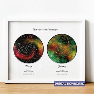 Benutzerdefinierte Sternenkarte Doppel-Sternkarte Nachthimmel Druck Himmelkarte Konstellation Druck Unsere Geschichte Geschenk Hochzeitstag DIGITAL DOWNLOAD
