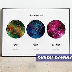 Custom Star Map, Triple Star Map, Night Sky Print, Sky Map Constellation, Our Story Gift, Wedding Anniversary, Mother's day DIGITAL DOWNLOAD