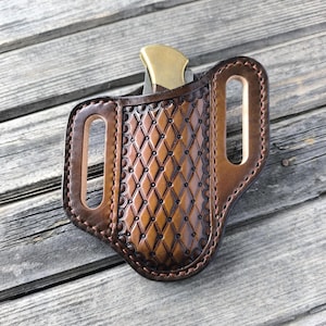 Fodero in pelle fatto a mano per coltello pieghevole Buck 110 / Fondina in stile western lavorata / Custodia per coltello EDC su misura