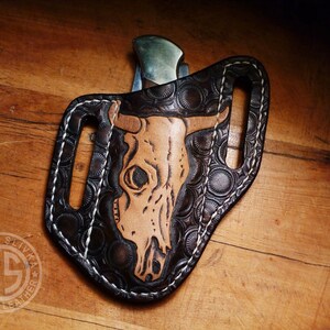 Fodero in pelle fatto a mano per coltello pieghevole Buck 110 / Fondina in stile western lavorata / Custodia per coltello EDC su misura