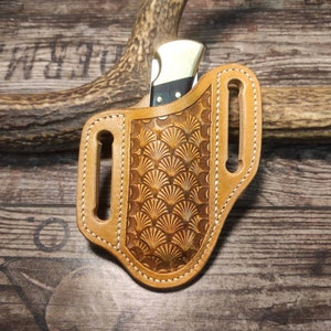 Fodero in pelle fatto a mano per coltello pieghevole Buck 110 / Fondina in stile western lavorata / Custodia per coltello EDC su misura