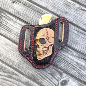 Fodero in pelle fatto a mano per coltello pieghevole Buck 110 / Fondina in stile western lavorata / Custodia per coltello EDC su misura