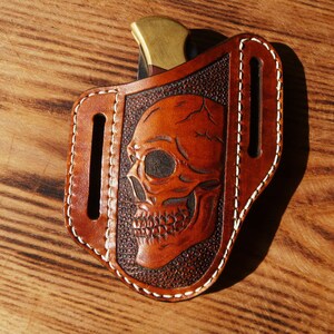 Fodero in pelle fatto a mano per coltello pieghevole Buck 110 / Fondina in stile western lavorata / Custodia per coltello EDC su misura