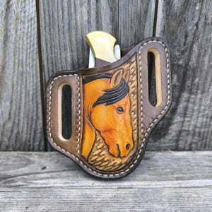 Etui en cuir fait main pour couteau pliant Buck 110 | Holster façonné de style occidental | Etui pour couteaux EDC sur mesure