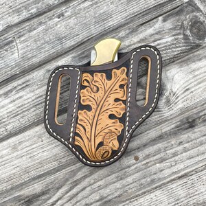Fodero Leafwork n. 1 / Fodero per coltello in pelle fatto a mano / Fodero Buck 110 / Cioccolato