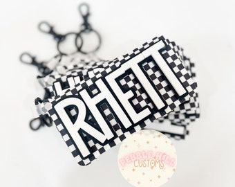 Checkered Backpack Tags, Kids Keychains, Personalized Keychain, Acrylic Keychain, Name Tag, Kids Luggage Tag, Diaper Bag Tag,