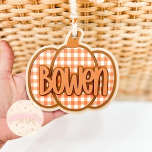 Gingham Pumpkin Tag, Halloween Basket Tag, Halloween Gifts for Kids, Boo Basket Tag, Halloween Name Tags,
