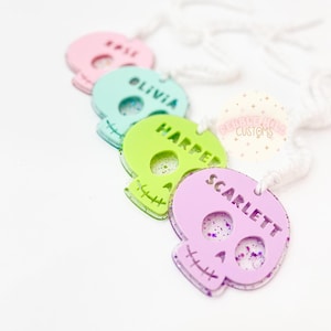 Glitter Schädel-Halloween-Korb-Tag, Boo-Korb, Halloween-Eimer, personalisierte Korb-Tag, Kinder Halloween, Halloween-Geschenke für Kinder