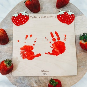 My Berry First Birthday Sign, First Birthday Handprint, First Birthday Party, Strawberry Birthday Party, Kids Keepsake Handprint, Kids Craft