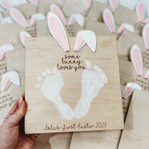 My First Easter Sign, Some Bunny Loves You, Kids Milestones, Footprint Sign, Easter for Kids, Easter DIY, Easter Basket Stuffers image 1