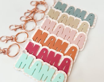 Neutral Checkered Mama Keychains, Retro Keychain, Checker Pattern, Retro, Pink Keychain