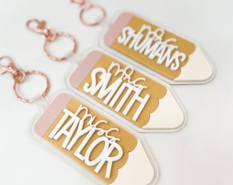 Pencil Keychain, Retro Teacher Keychain, Teacher gifts, Teacher Appreciation, Checkered Pencil, Checkered Keychain