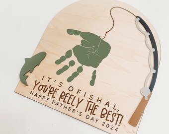 Fishing Father's Day Handprint Sign, Kids DIY, Gifts for Dad, Grandparents Gift, Holiday Keepsake