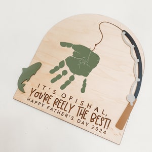 Fishing Father's Day Handprint Sign, Kids DIY, Gifts for Dad, Grandparents Gift, Holiday Keepsake image 1
