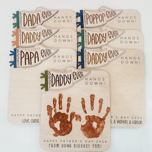 Pennant Father's Day Handprint Sign, Kids DIY, Gifts for Dad, Grandparents Gift, Holiday Keepsake