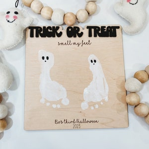 My First Halloween Sign, Trick or Treat, Kids Milestones, Footprint Sign, Halloween for Kids, Boo Basket, Halloween DIY for Kids