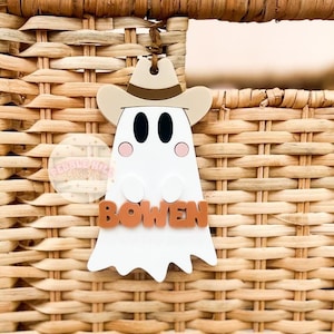 Cowboy-Geist-Halloween-Tag, Boo-Korb, Halloween-Eimer, personalisierter Korb-Tag, Kinderhalloween-Korb, Geist-Tag, Halloween-Geschenke für Kinder