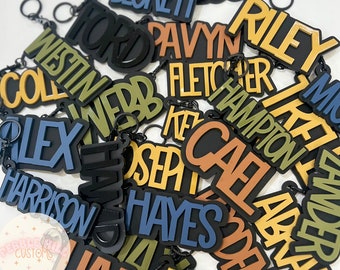Boys Backpack Tags, Kids Keychains, Personalized Keychain, Acrylic Keychain, Name Tag, Kids Luggage Tag, Diaper Bag Tag, Retro, Neutral