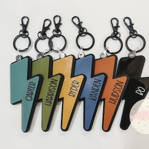 Étiquette de sac à dos Lightning, étiquette de nom rétro, étiquette de sac à dos pour garçons, porte-clés pour enfants
