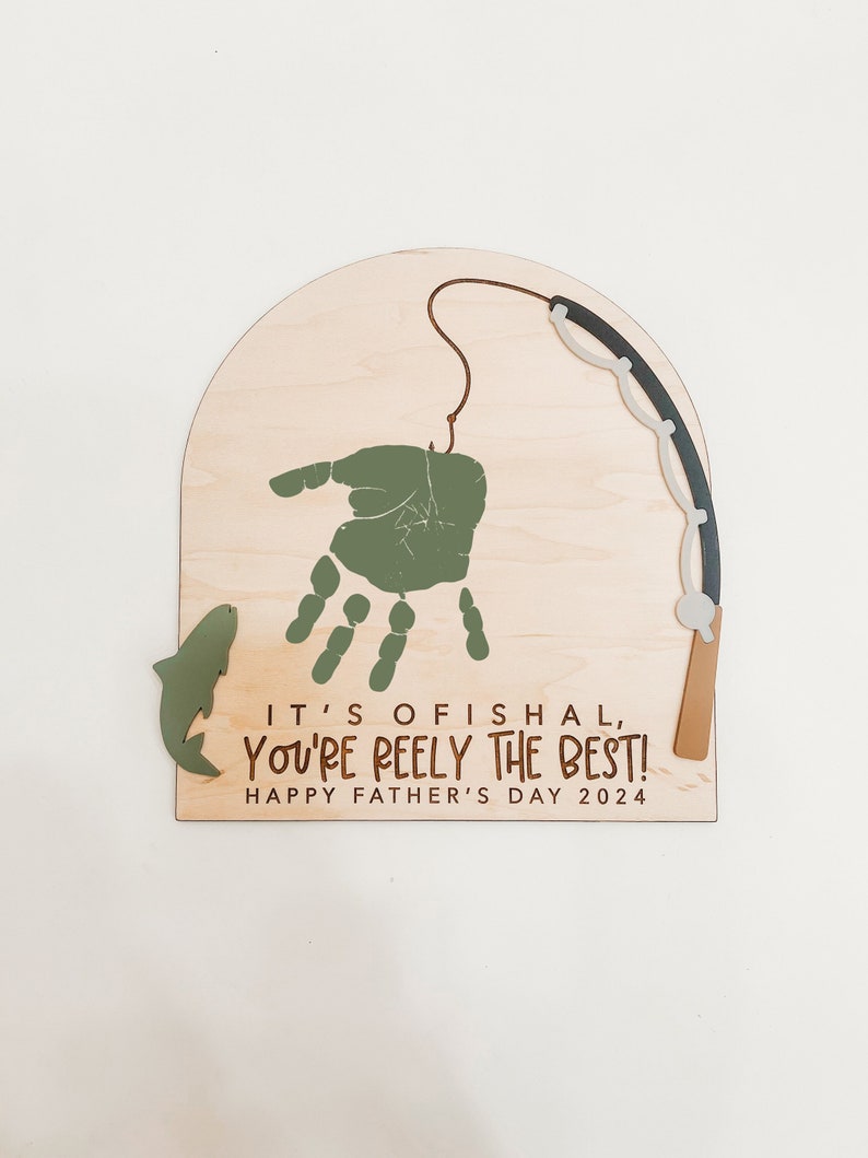 Fishing Father's Day Handprint Sign, Kids DIY, Gifts for Dad, Grandparents Gift, Holiday Keepsake image 2