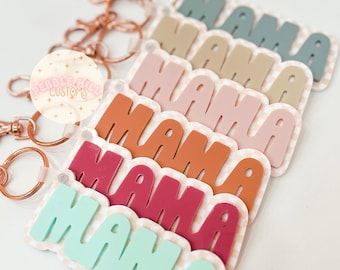 Neutral Checkered Mama Keychains, Retro Keychain, Checker Pattern, Retro, Pink Keychain