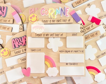 Rainbow Girls First Day of School Sign, Interchangeable Back to School, Last day of school, Retro, First/Last Day Sign
