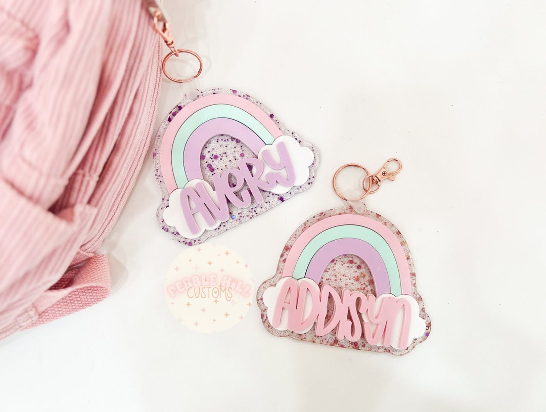 Name Keychain Rainbow Rainbow Backpack Tag, Retro Keychain, Rainbow Keychain, Pastel Rainbow ...