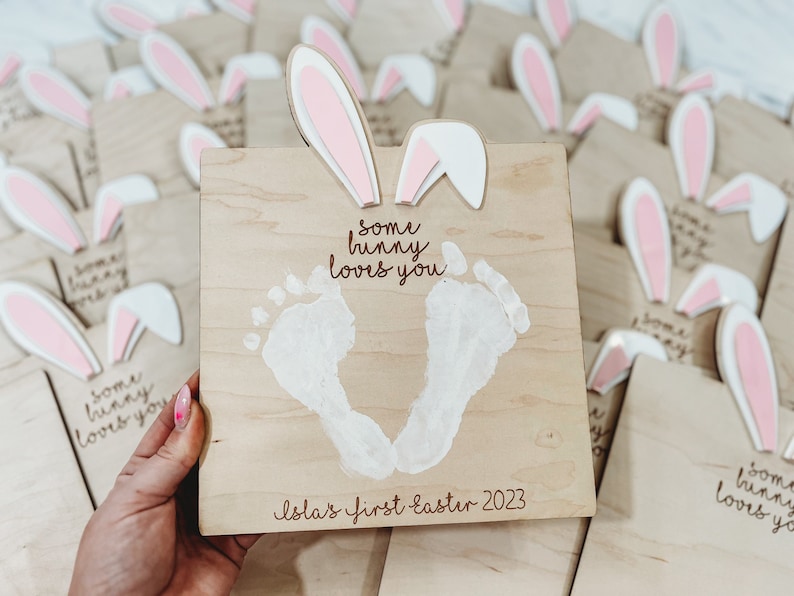 My First Easter Sign, Some Bunny Loves You, Kids Milestones, Footprint Sign, Easter for Kids, Easter DIY, Easter Basket Stuffers image 1