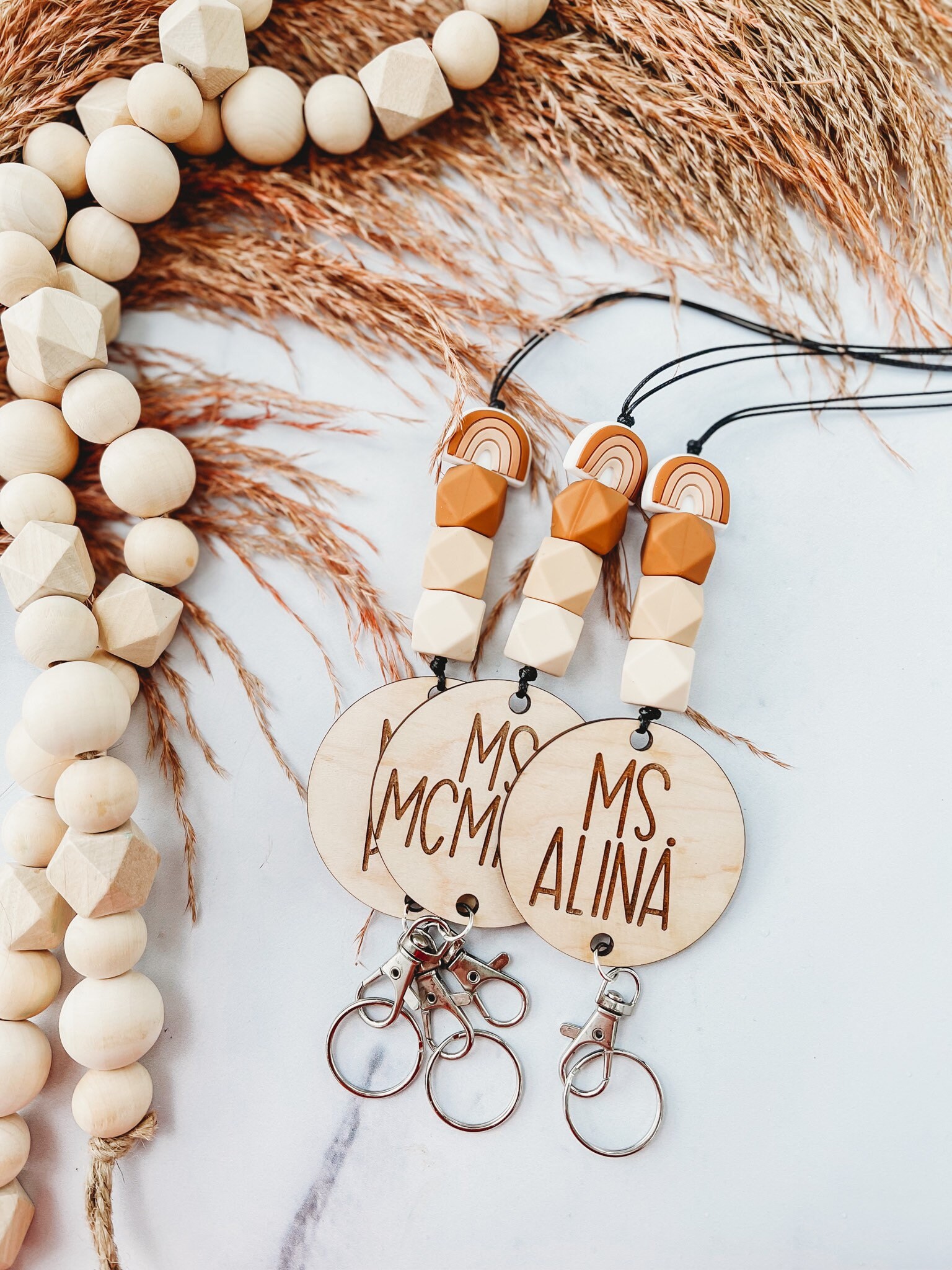 Neutral Rainbow Lanyard Boho Lanyard Teacher Lanyard Etsy