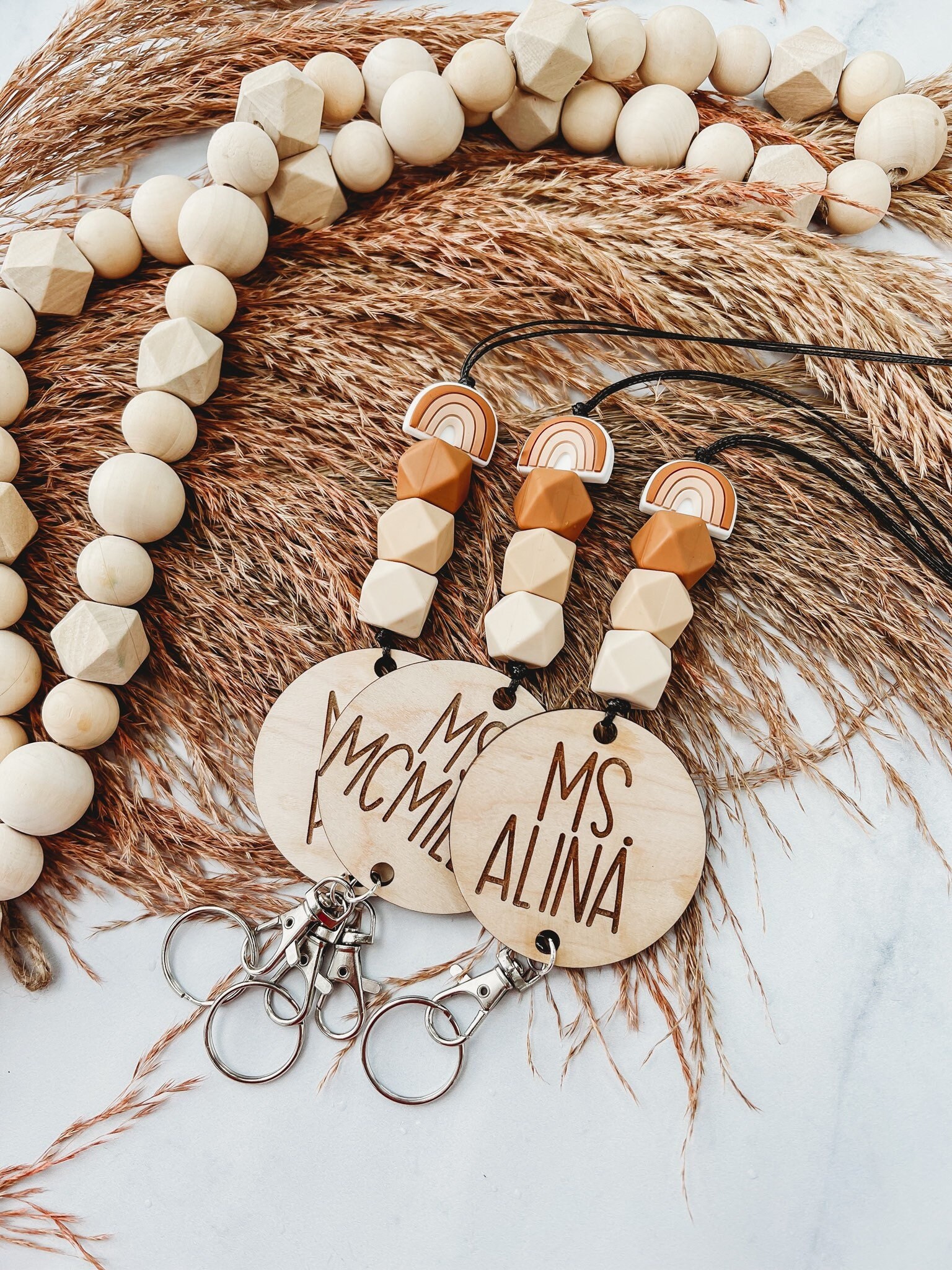 Neutral Rainbow Lanyard Boho Lanyard Teacher Lanyard Etsy