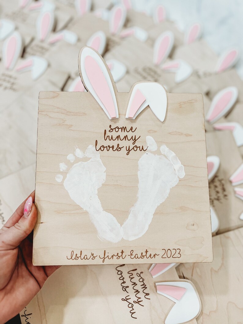 My First Easter Sign, Some Bunny Loves You, Kids Milestones, Footprint Sign, Easter for Kids, Easter DIY, Easter Basket Stuffers image 8