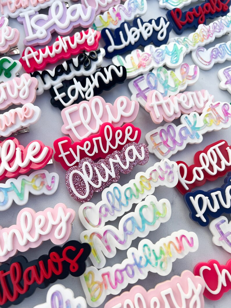 Glitter Acrylic Name Hair Clip Monogram Bow Girls Etsy