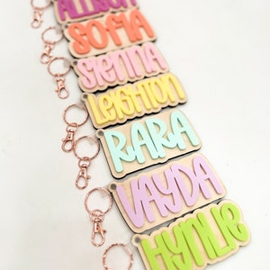 Wood/Acrylic Backpack Tags, Kids Keychains, Personalized Keychain, Acrylic Keychain, Name Tag, Kids Luggage Tag, Diaper Bag Tag,