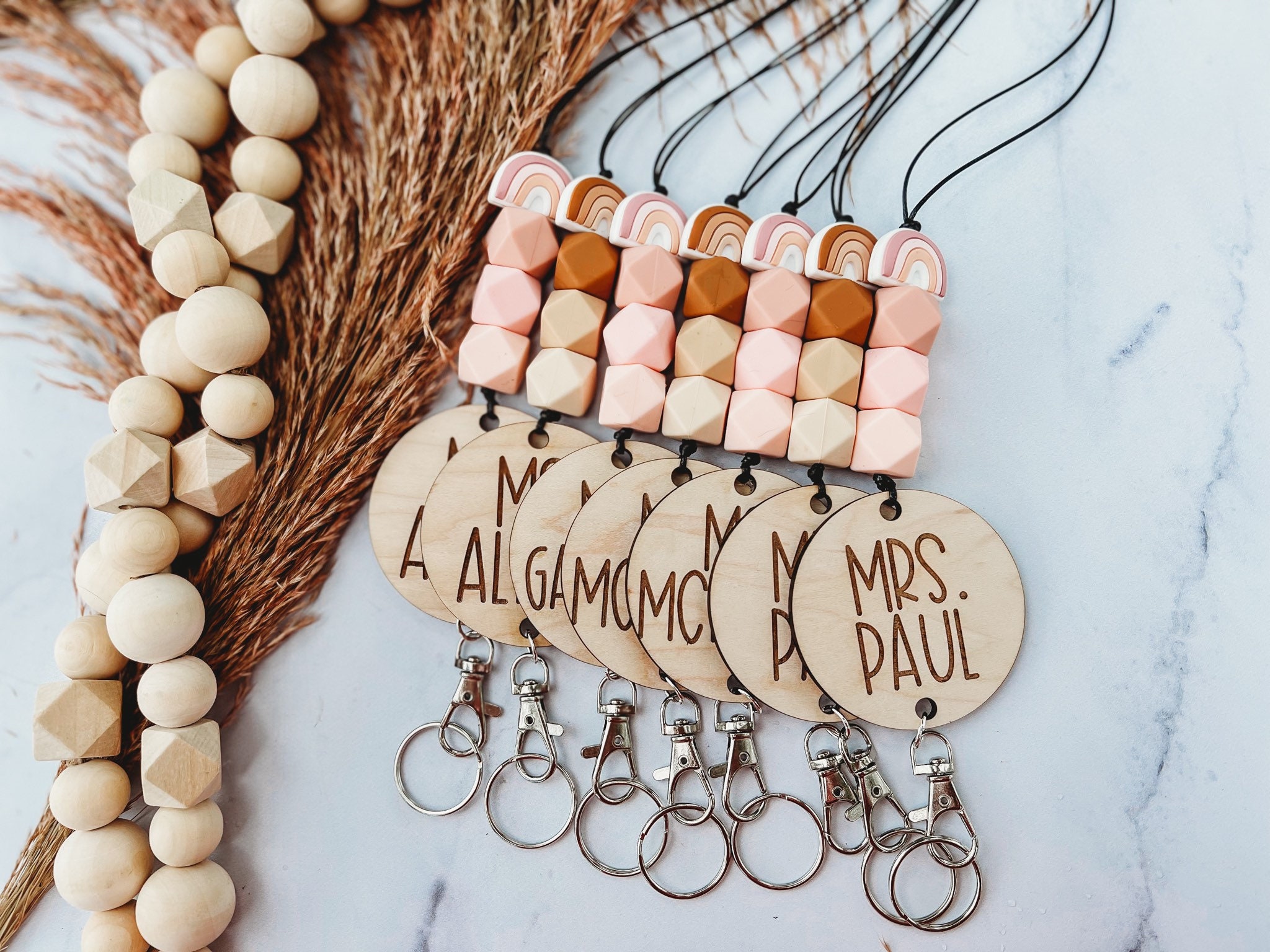 Neutral Rainbow Lanyard Boho Lanyard Teacher Lanyard Etsy