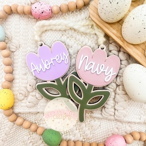 Tulip Easter Tags, Easter Basket, Easter for Kids, Personalized Name Tag, Easter Basket, Gift Tag, Spring Basket Tag