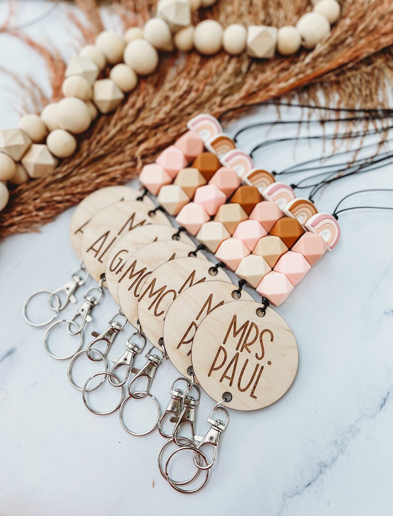 Neutral Rainbow Lanyard Boho Lanyard Teacher Lanyard Etsy