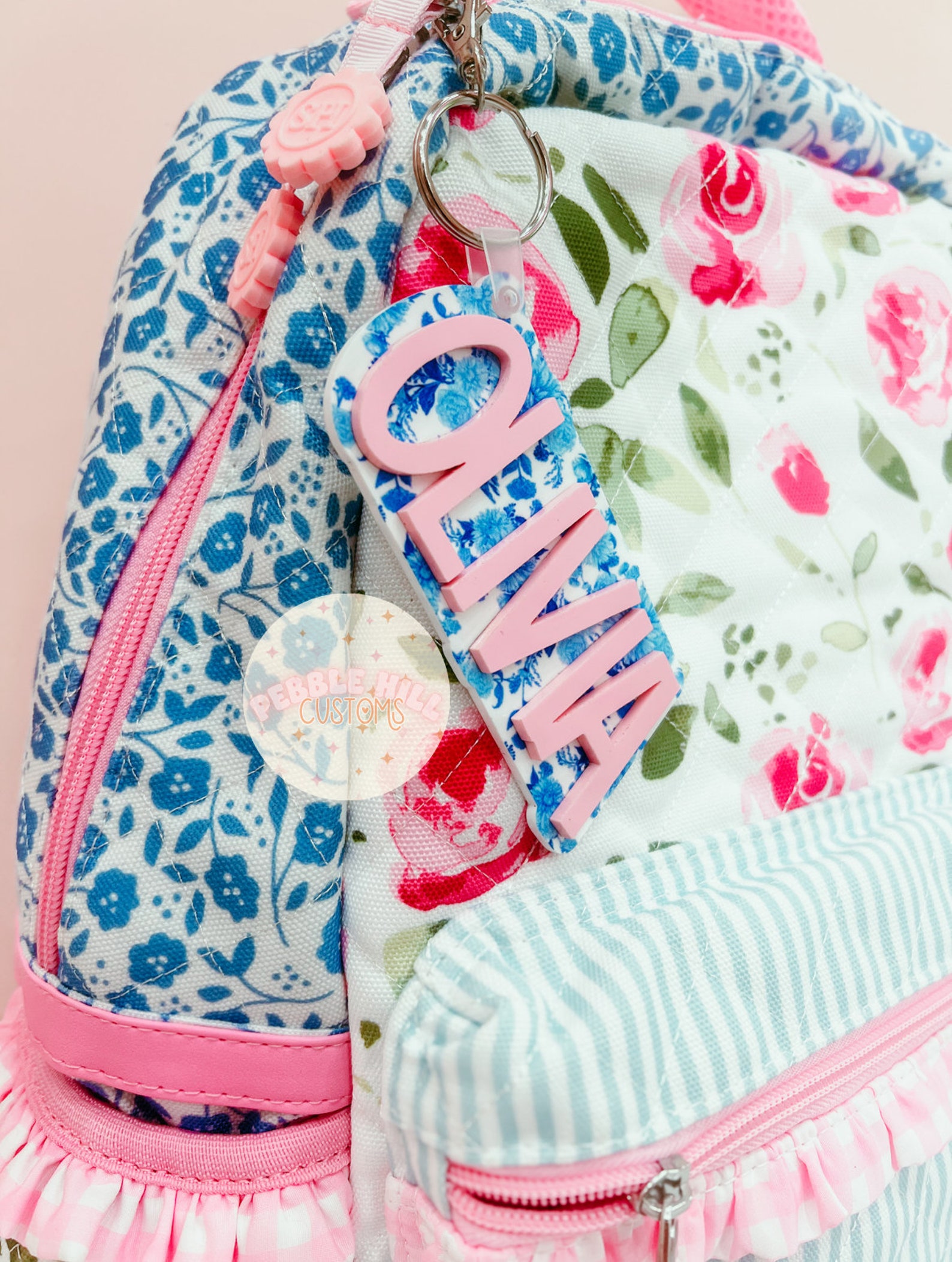 Floral Backpack Tags, Kids Keychains, Personalized Keychain, Acrylic ...