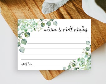 Succulent Advice and Well Wishes Card, Advice For the Parents to be, Advice for the Couple, Eucalyptus Edit All Text, Instant Download, HP2