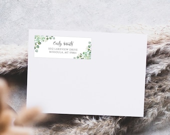 Return Address Label Template, Succulent and Eucalyptus Return Address Label, Greenery Return Label Sticker,Envelope Return,Digital file,HP2