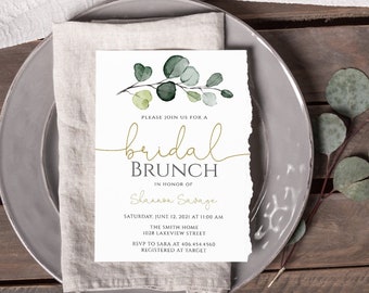 Greenery Bridal Brunch Invitation Template, Eucalyptus Bridal Shower, Garden Brunch Invitation, 100% EDITABLE Text, Instant Download, P33