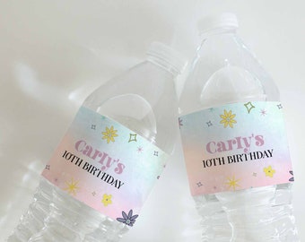 Tie Dye Water Bottle Label Printable, Jump Birthday Party, Girl Jump Trampoline Party Let's Jump Party Birthday Digital file, a82