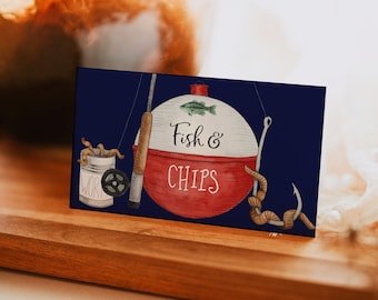 Fishing Food Tent Label Cards, Editable Boy Birthday Place Cards, Live Bait Fishing Birthday, Fishing Baby Shower Food Cards, DIY Tents, a32