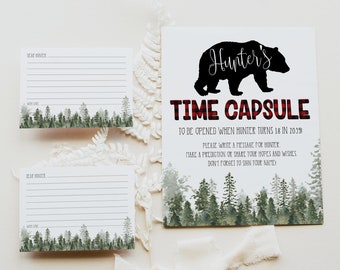 Lumberjack Time Capsule Printable Template, EDITABLE Bear First Birthday, Woodland Boy Birthday Wishes, Buffalo Plaid, INSTANT DOWNLOAD, A01