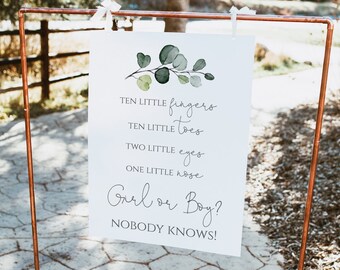 Boy or Girl Sign Printable Sign, Ten Little Fingers, Ten Little Toes, Eucalyptus baby Shower, Gender Reveal Sign, baby Shower Decoration,P33