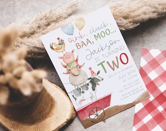 Farm Animals Birthday Invitation: Editable Barnyard Party (Digital Invite)