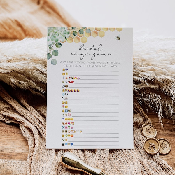 Bridal Shower Emoji Game Printable, Bumble Bee Bridal Shower Game Download, Honeycomb Succulent Eucalyptus, Digital File, a18