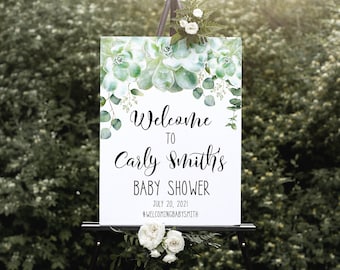 Succulent Baby Shower Welcome Sign, Custom Baby Shower Welcome Sign, Editable Welcome Sign, All Text Editable, Succulent Greenery, HP2